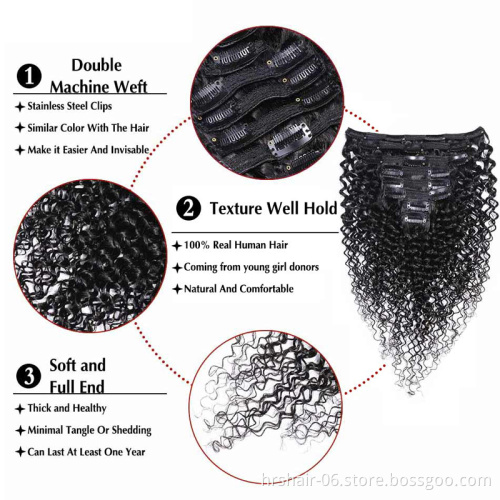 Cheap remy human hair extension clip in hair extension,clip hair,100% kinky curly clip in human hair extension for black